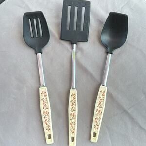 Vintage Plastic Handle Cherry Design Cooking Utensils